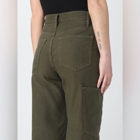 Frame Fatigue Green High-Waist Lightweight Barrel Cropped Cargo Jeans, Size 27 - Picture 4 of 14